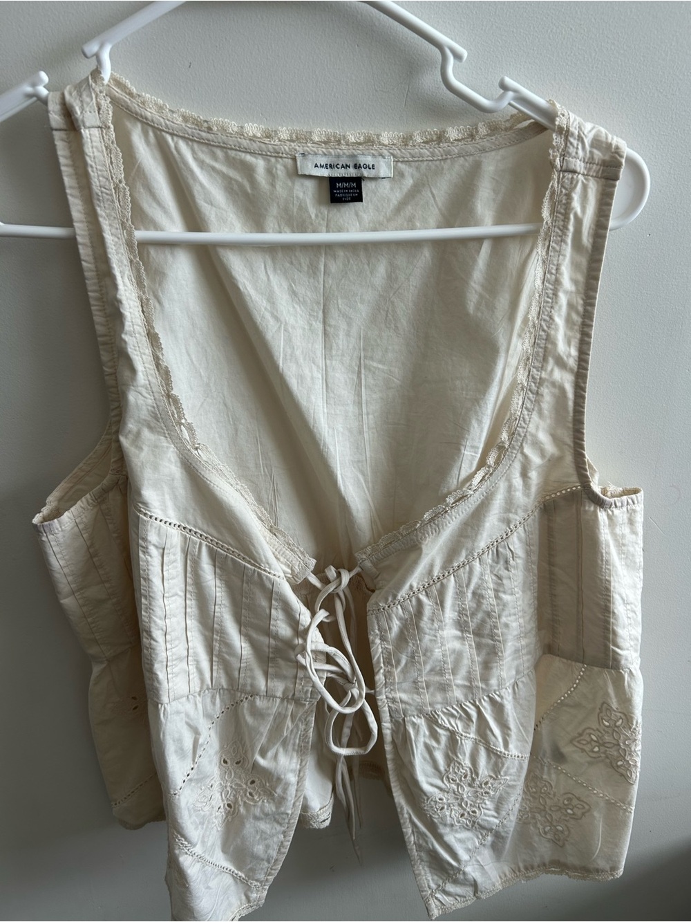 American Eagle Outfitters Cream Lace-Up Cotton Vest